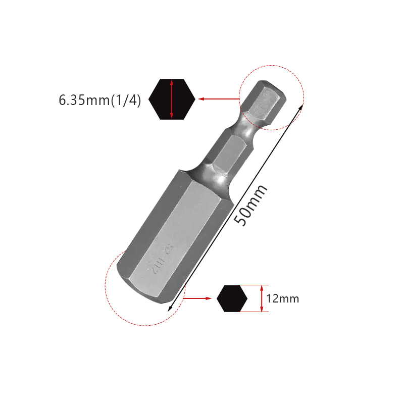 RJX 50mm 1.5 2.0 2.5 3.0 4.0 5.0 6.0 8.0 10 12mm Hex Key Allen Screwdriver Bits Magnetic 1/4 6.35mm Quick Change Impact Driver
