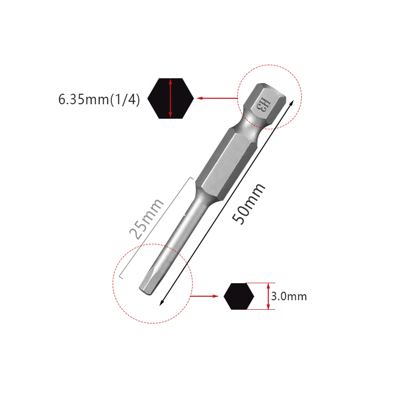 RJX 50mm 1.5 2.0 2.5 3.0 4.0 5.0 6.0 8.0 10 12mm Hex Key Allen Screwdriver Bits Magnetic 1/4 6.35mm Quick Change Impact Driver