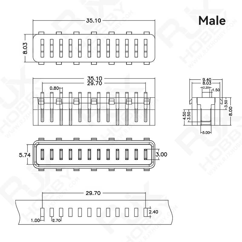 RJX 2Pairs 100A 12Pin For Drone Battery Connector Pitch 2.7mm Holder Clip Slot Contact Male Female plug TB50.55