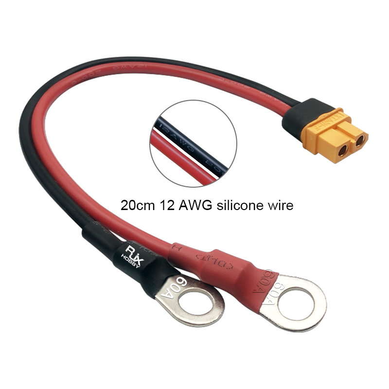 RJX 1pcs XT60H Female to 8mm O Ring Lugs 12AWG 20cm Cable for RC Lipo Battery FPV Racing Drone