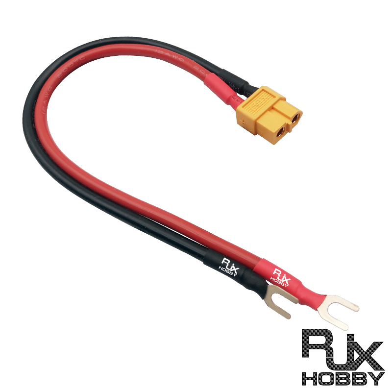 RJX 1pcs XT60 Female to 4mm U-Type Spade Fork open Terminal battery charging 12awg 20cm 