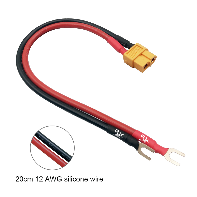 RJX 1pcs XT60 Female to 4mm U-Type Spade Fork open Terminal battery charging 12awg 20cm 