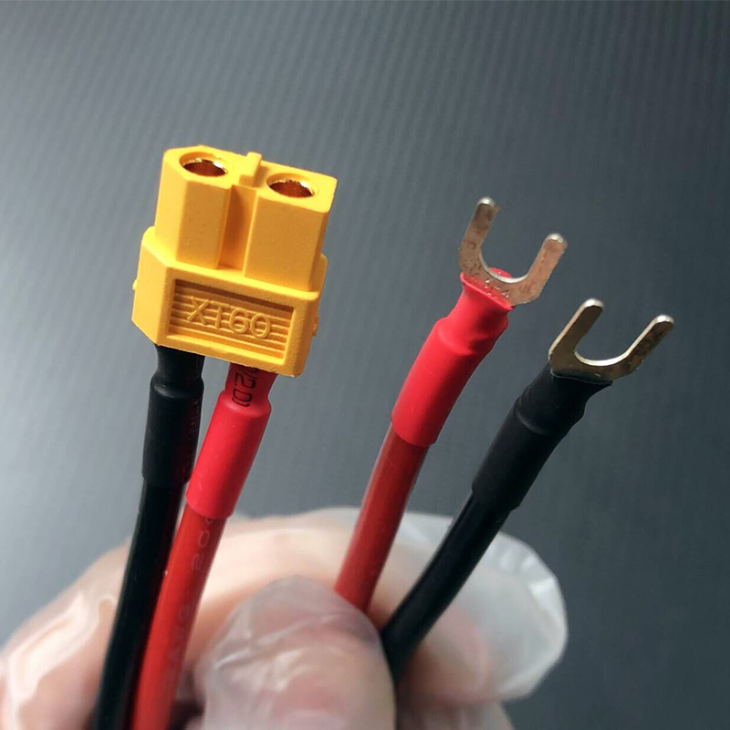 RJX 1pcs XT60 Female to 4mm U-Type Spade Fork open Terminal battery charging 12awg 20cm 