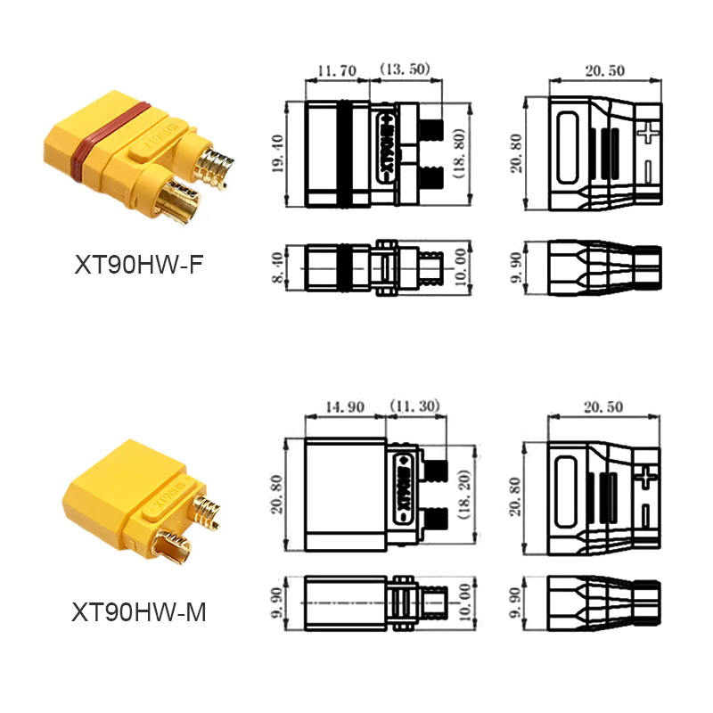 RJXHOBBY Amass XT90HW Male And Female Waterproof Gold-plated Low Resistance Male Female Battery Connector Plug
