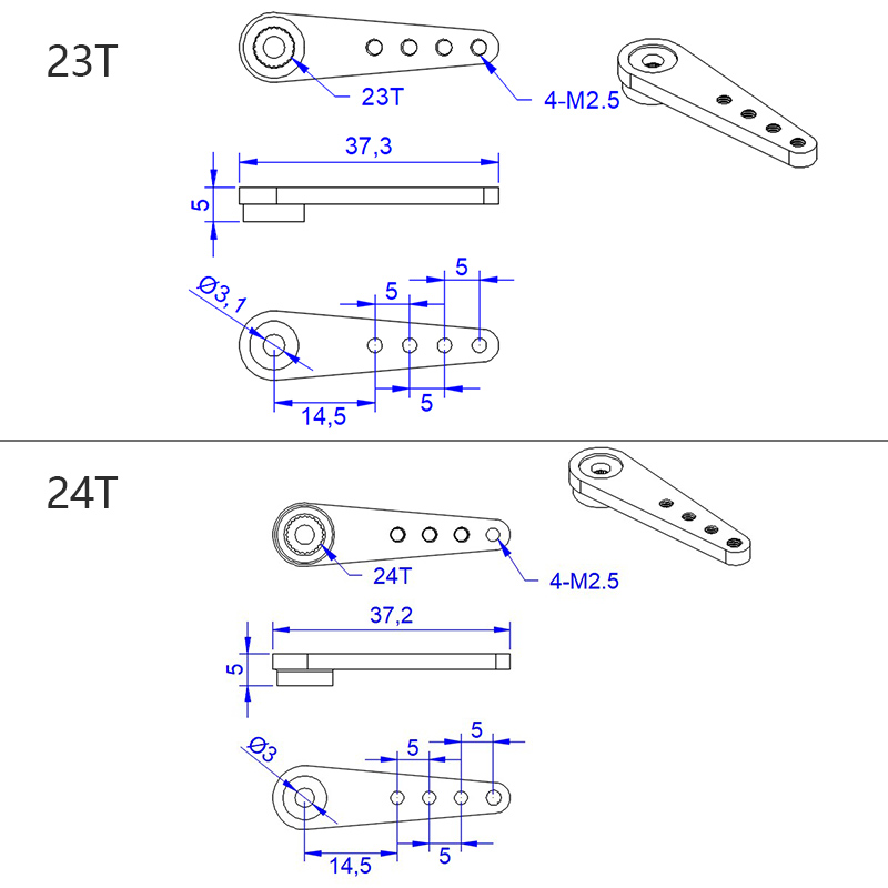 RJXHOBBY 3PCS 23T/24T Metal Servo Arm Horn Reinforced Rudder Arm Steering Gear Rocker for HITEC/JR RC Parts