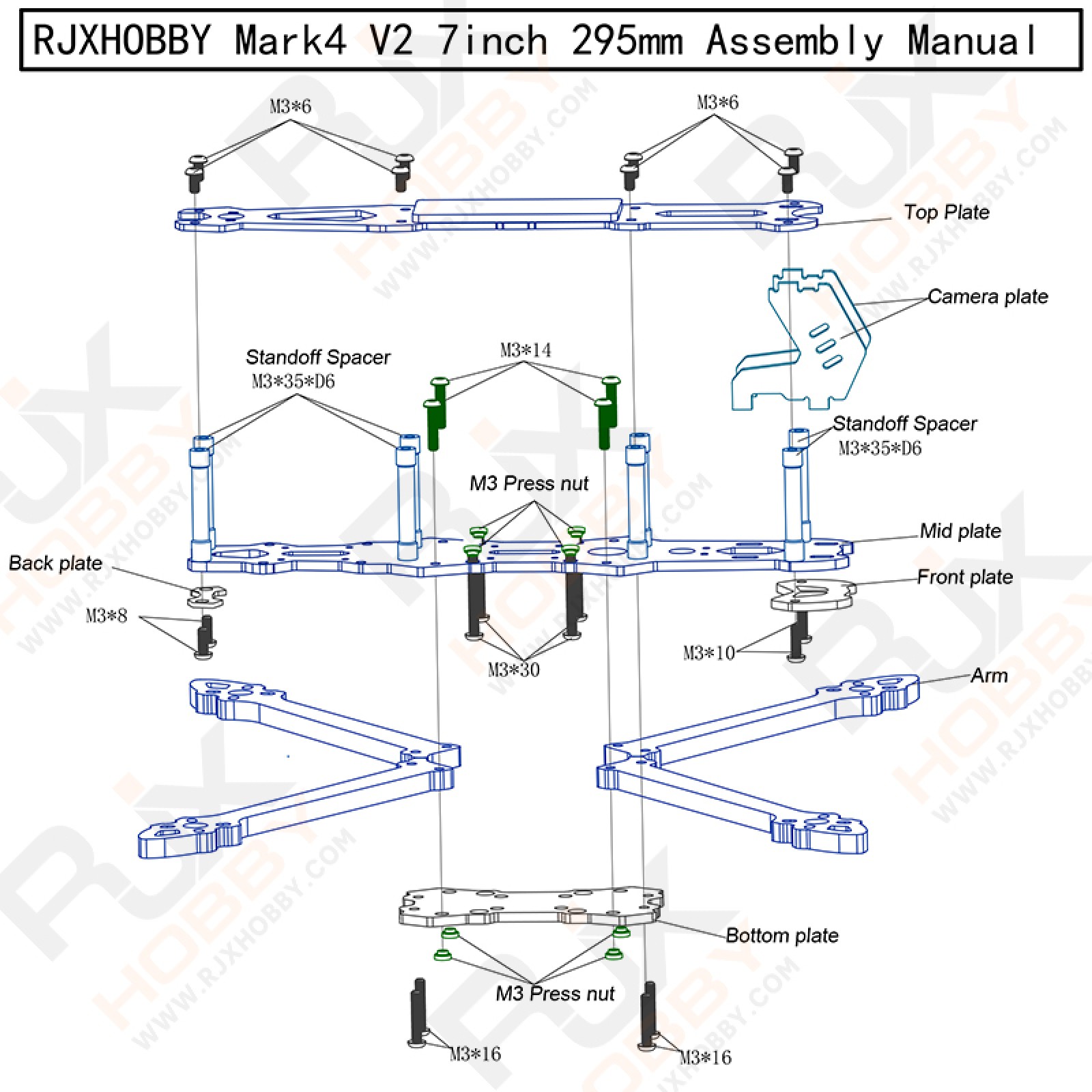 RJX Mark4 V2 7inch 295mm Carbon Fiber Twill matte Frame Kit For RC FPV ...