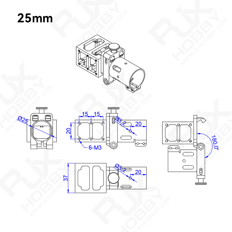 RJX 1pcs 20mm 25mm Aluminum alloy folding side arm pipe joint for plant protection uav RC helicopter spareparts