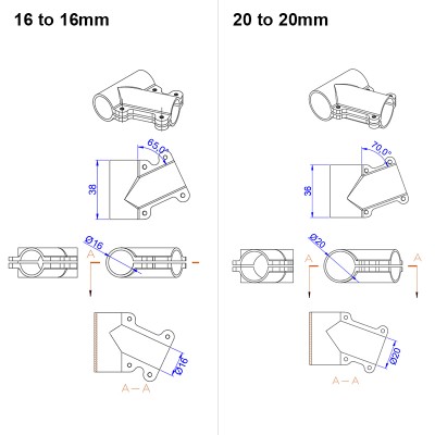 RJX 1pcs 16mm / 20mm / 20 to 25mm / 20 to 30mm /25mm / 25 to 30mm / 30mm / 40mm Tee Joint Landing Gear Connector for RC Plant UAV Drone