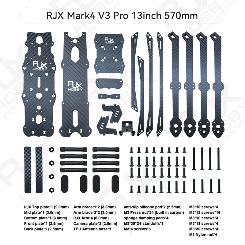 RJX Mark4 V3 Pro 13inch 570mm Carbon Fiber Frame Kit For RC FPV Racing Drone