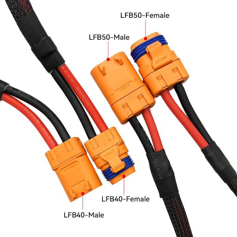RJX 1pcs Power Wiring Harness LFB40-F to LFB40-M /LFB50-F to LFB50-M/1100mm 10 AWG Silicone 