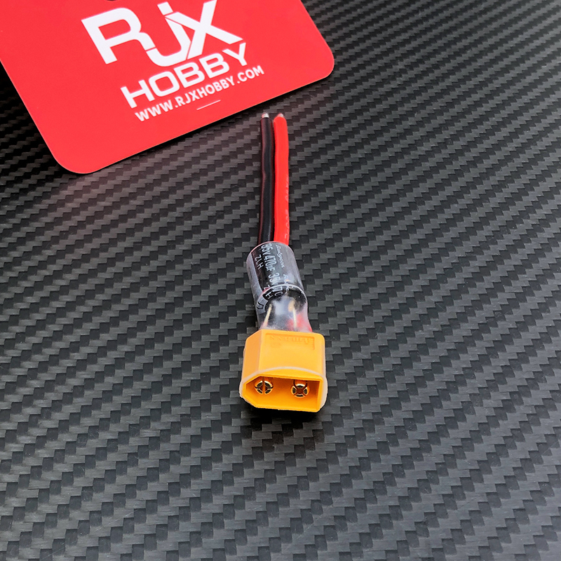 RJX 2pcs XT60 Male Plug Connector Pigtail Power Cord with 35V 470UF Capacitor 14AWG Silicone Wire 10cm for RC FPV Drone