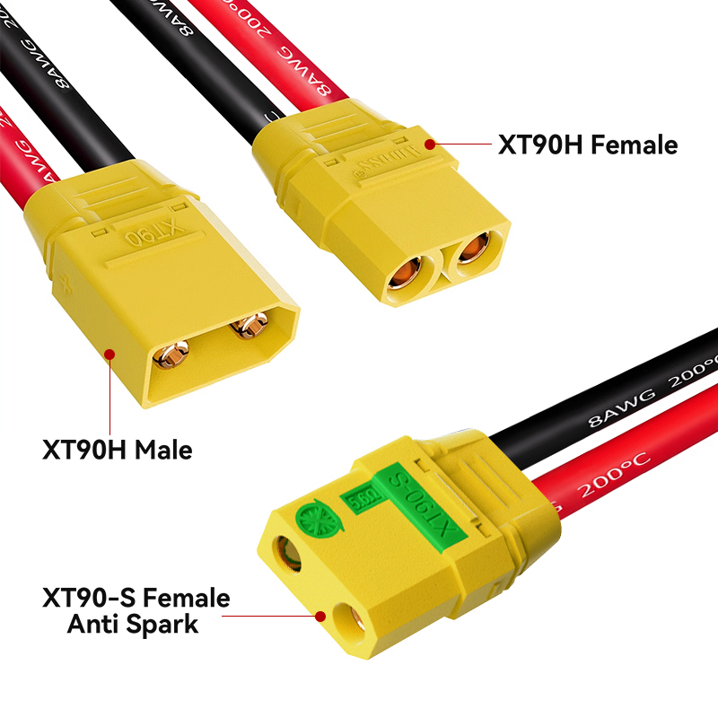 RJX 1pcs XT90H Male Female XT90S Anti Spark RC Charger Cable Connector Y Harness For Parallel Battery
