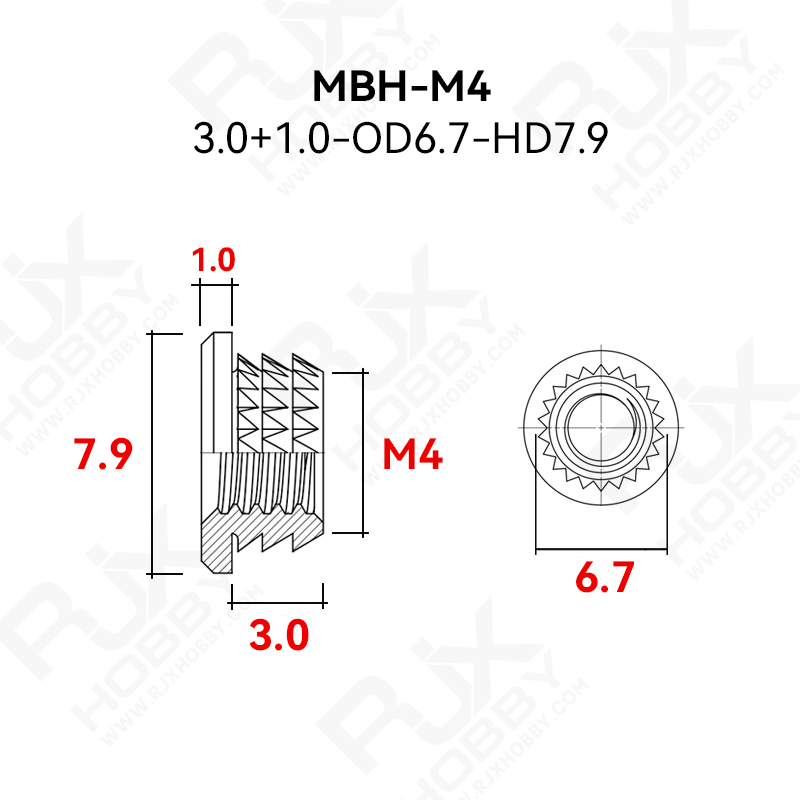 RJXHOBBY 100pcs M2 M2.5 M3 M4 M5 threaded inserts impact brass nuts