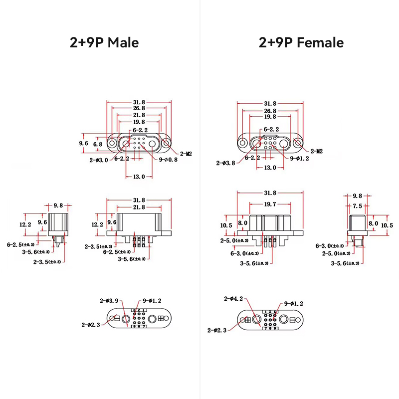RJX 1Pair 2+9 500V 25A Quick Release Plug Male Female Brushless Motor Servo Connector