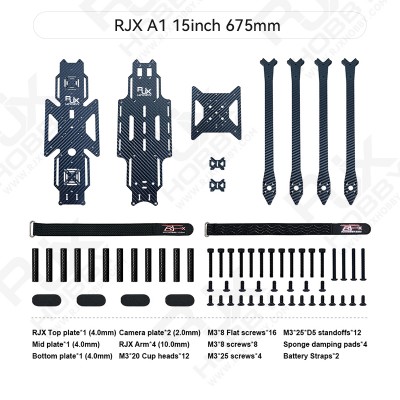 RJX A1 15inch Optical Fiber Carbon Fiber Twill matte Frame Kit for RC FPV Racing Drone