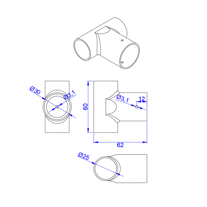 RJX 1pcs 30 to 25mm Landing Gear Aluminum Alloy Tee Tripod Carbon Fiber Tube Connector For Agriculture Drone UAV