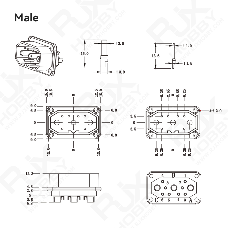 RJX 1Pair 6 Pins 6+3 Micro Connectors for UAV VTOL Model Airplane RC Vehicles Boat Turbine Jet RC DIY Plugs