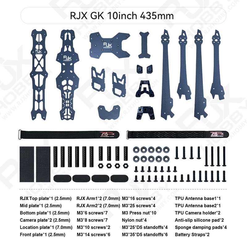 RJX GK 10inch Carbon Fiber Frame Kit with 3D printed parts For RC FPV Racing Drone