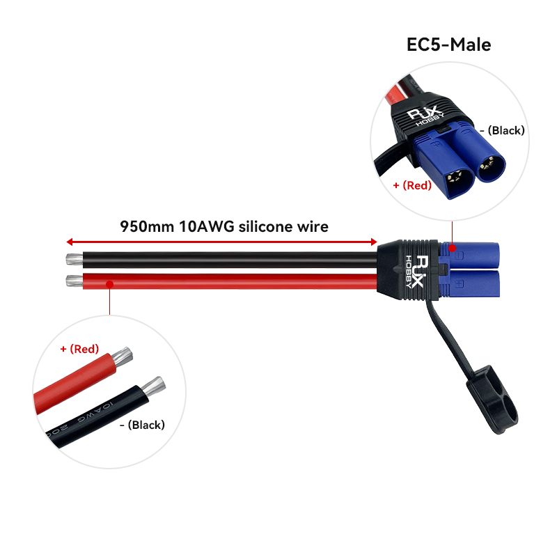 RJX 1pcs EC5 Male / Female plug connector with SecureGrip Cover 10AWG Flexible Silicone Rubber Wire 