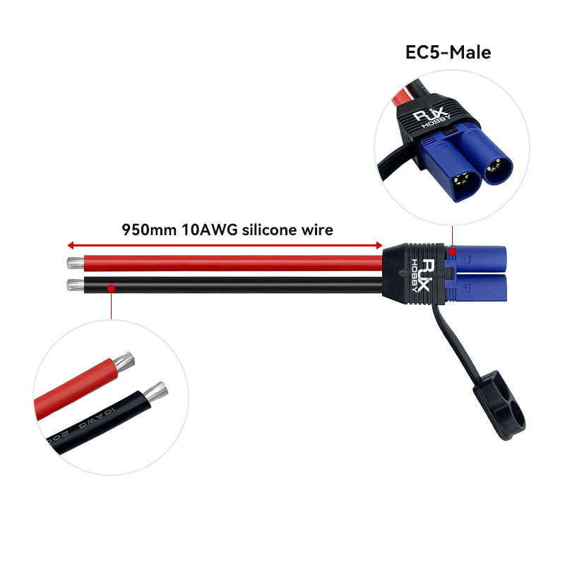 RJX 1pcs EC5 Male / Female plug connector with SecureGrip Cover 10AWG Flexible Silicone Rubber Wire 