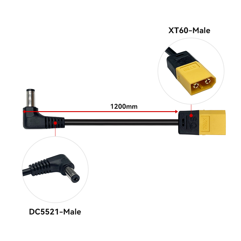 RJXHOBBY 1pcs 90° DC5.5*2.1 Male to XT60 Male  DC5521 Rubber Power Cable