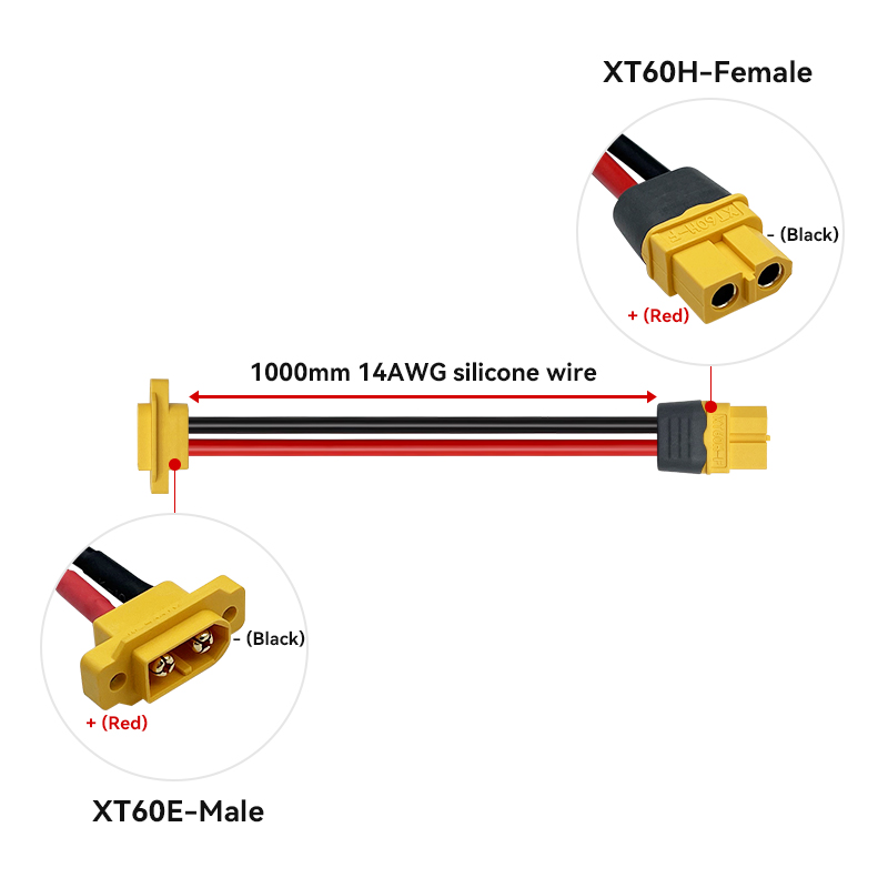 RJXHOBBY 1pcs XT60H Female to XT60E Male 14AWG Silicone Wire Cable