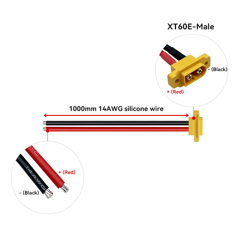 RJXHOBBY 1pcs XT60E Male Connector with 14AWG Silicone Wire Cable for RC Drone