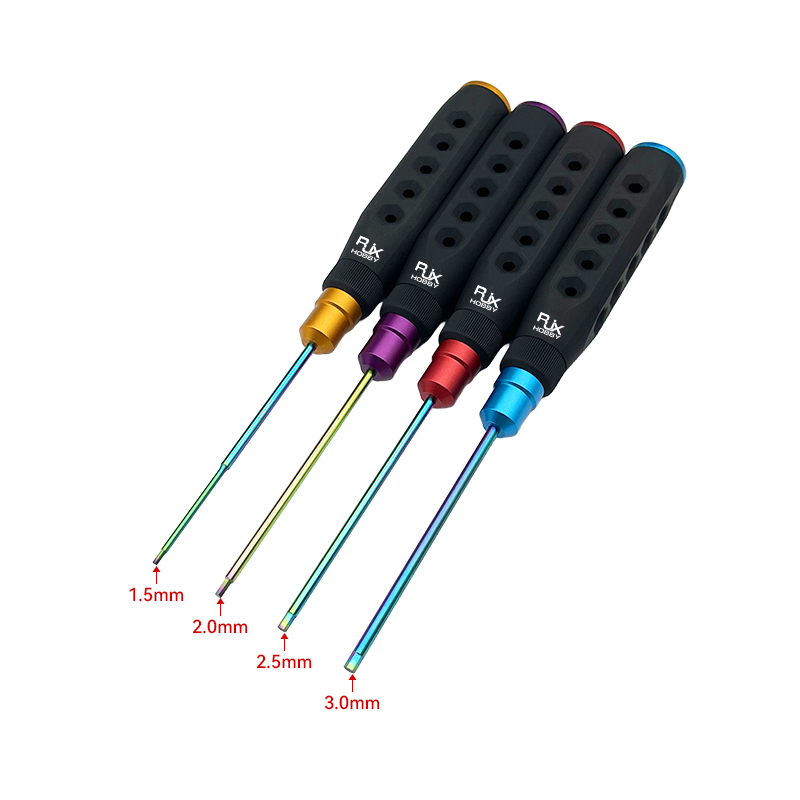 RJX 4Pcs HSS Titanized Hex Screwdriver 1.5 2.0 2.5 3.0mm High-Strength Insulated Anti-Slip Rubber Handle