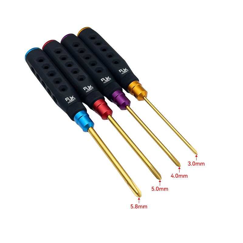 RJX 4pcs HSS titanized Phillips Screwdriver Tools 3.0 4.0 5.0 5.8mm Strength Insulated Anti-Slip Rubber Handle