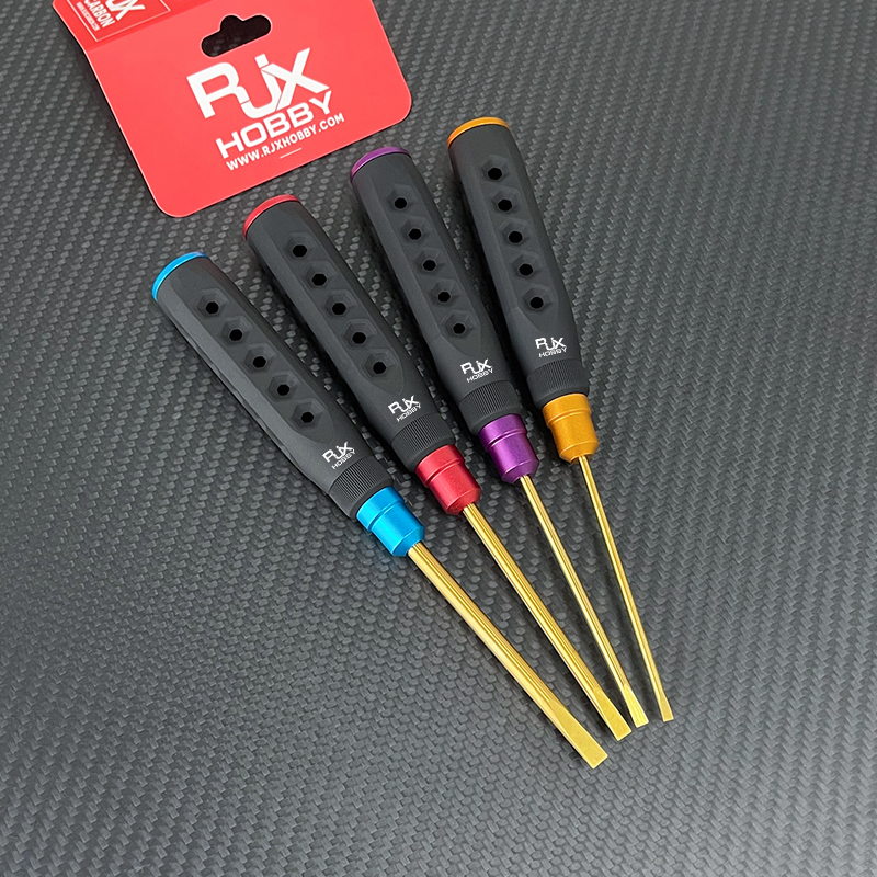 RJX 4pcs HSS titanized Flat Head Screw driver Tools 3.0 4.0 5.0 5.8mm High-Strength Insulated Anti-Slip Rubber Handle