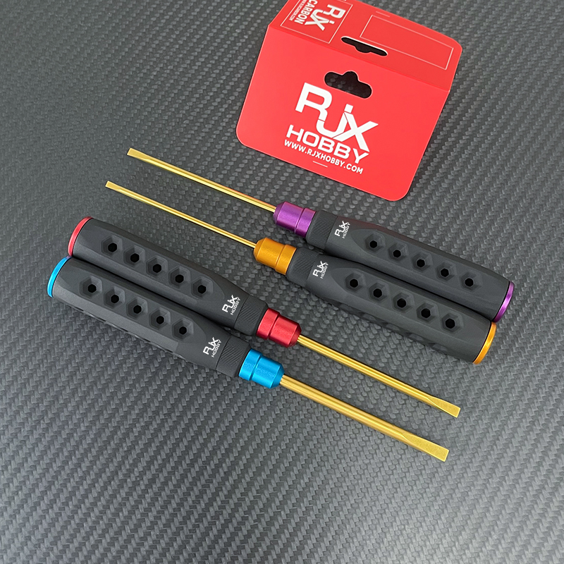 RJX 4pcs HSS titanized Flat Head Screw driver Tools 3.0 4.0 5.0 5.8mm High-Strength Insulated Anti-Slip Rubber Handle