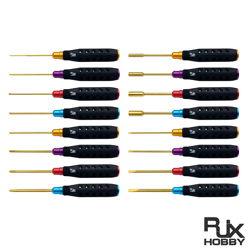 RJXHOBBY HSS titanized Hex /Nut/ Phillips/ Flat Screwdriver 16 pcs kits High-Strength Insulated Anti-Slip Rubber Handle