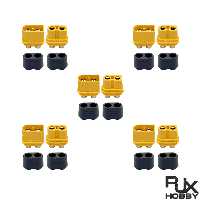 RJXHOBBY 5 Sets Amass  UH60 Male Female Bullet Connectors Power Plugs(with caps) for RC Lipo Battery
