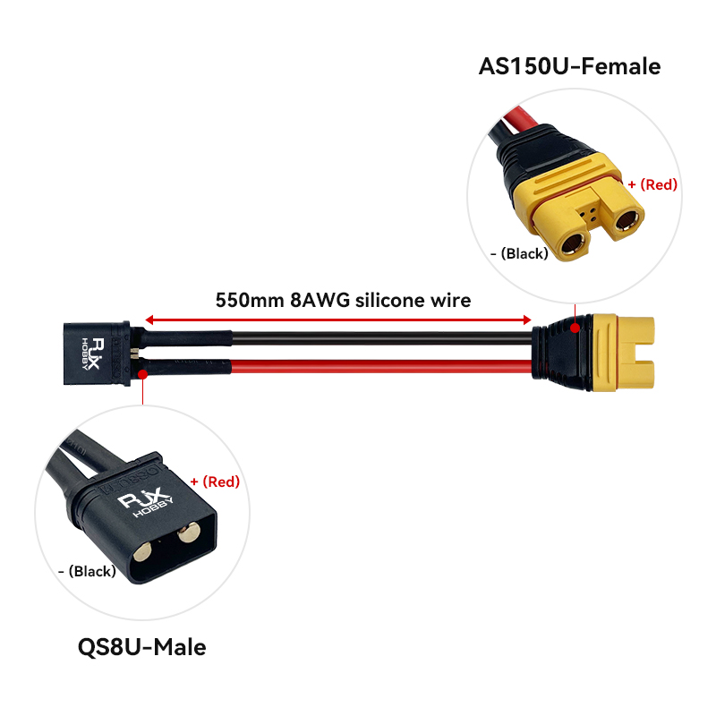 RJXHOBBY 1pcs QS8U Male to AS150U Female 8AWG Conversion Line for RC Agriculture UAV Lipo Battery ESC Balance Charger