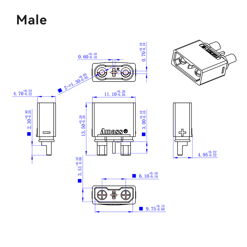 RJXHOBBY 5 Sets Amass ICX301 XT30 2+1 Plug Connector Male Female signal Pin for FPV Drone Adapter