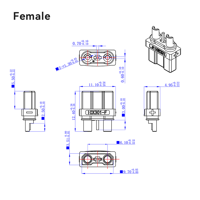RJXHOBBY 5 Sets Amass ICX301 XT30 2+1 Plug Connector Male Female signal Pin for FPV Drone Adapter