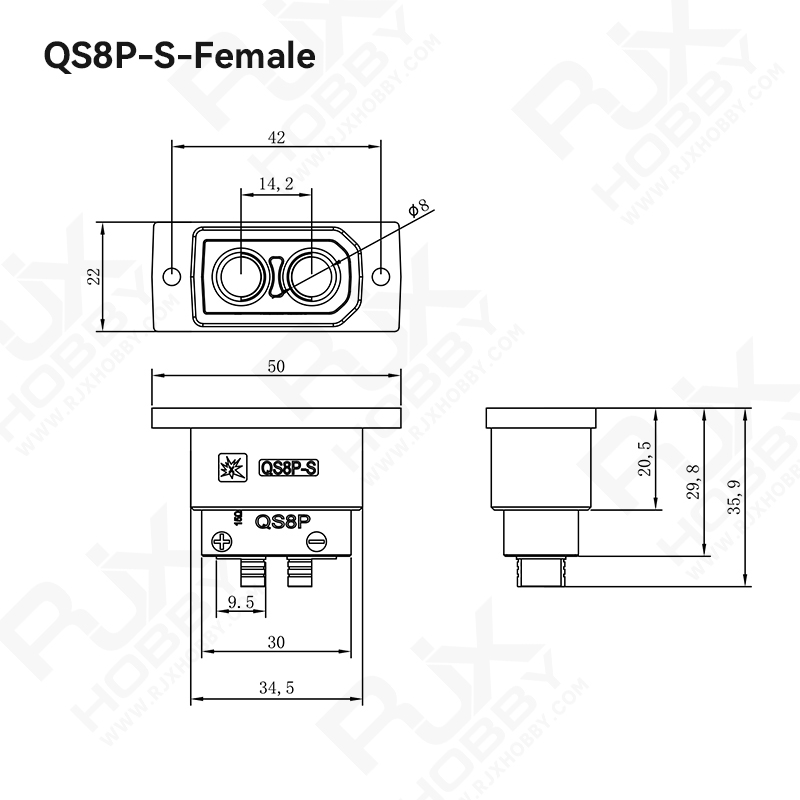 RJX 1Pair QS8P-S Battery Connector Large Current Golden Plated Male Female Plugs 