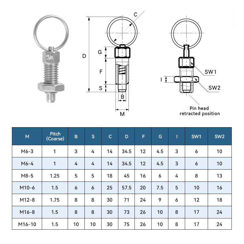 RJX 10pcs Stainless Steel Pull Ring Knob Split Spring Positioning Lock Grip Screw Indexing Pin M6M8M10M12M16