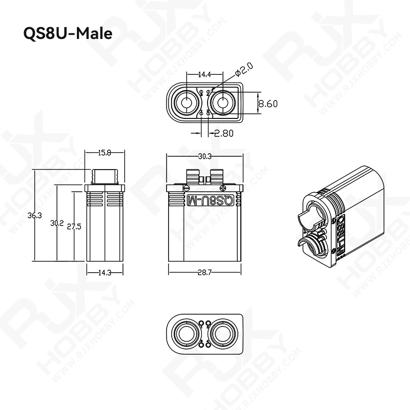 RJXHOBBY 1Pair 130A QS8U Male female Large current flameproof connector